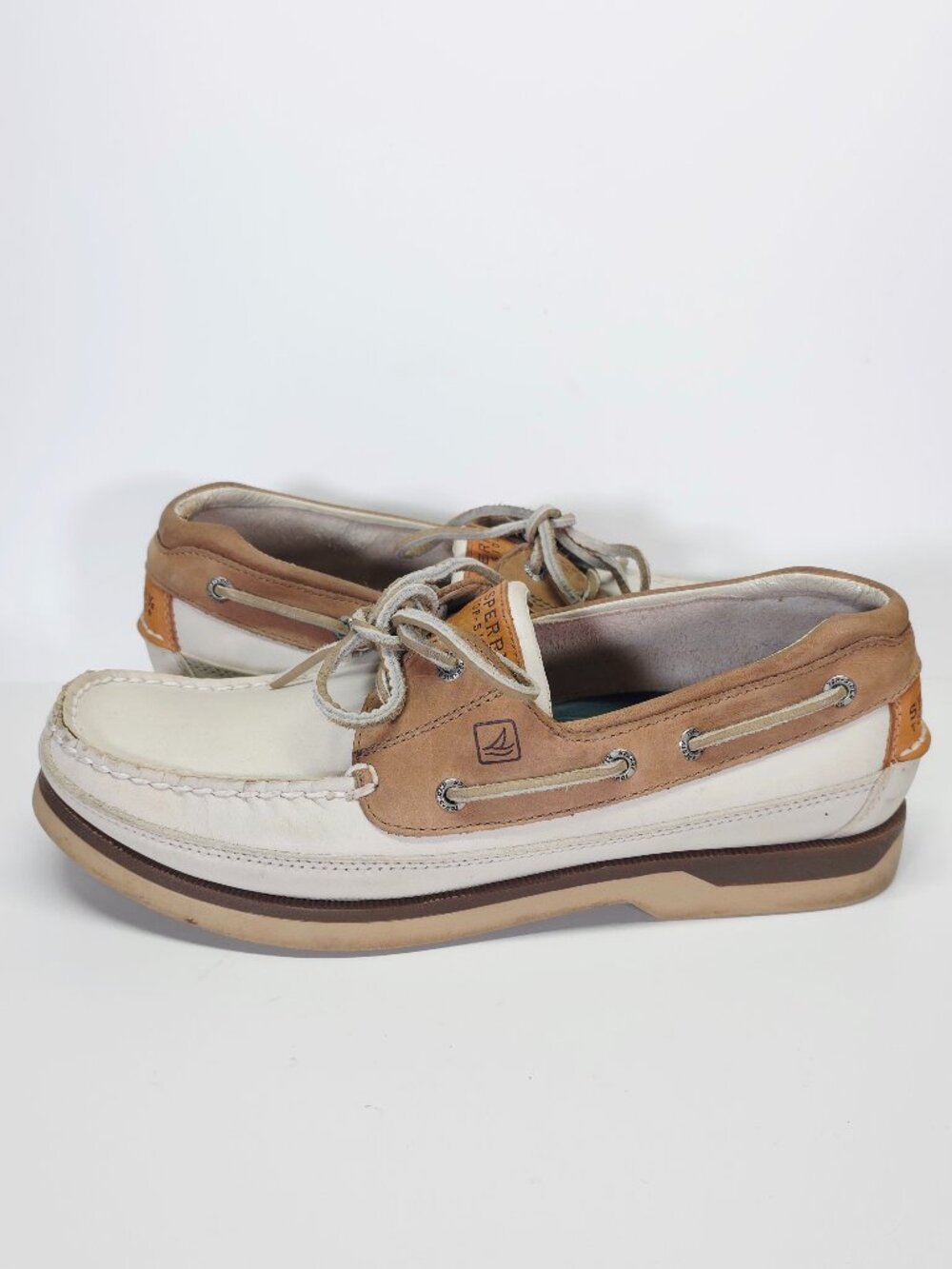Sperry Top-Sider Mako Collection Boat Shoes Men's 10 Leather White Tan